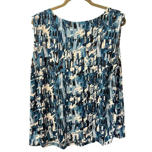 Jones Studio Womens Abstract Blue Sleeveless Top Sz 2X blouse - Picture 8 of 12